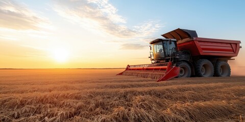 Fototapeta premium UK arable farming, barley and oats being harvested in golden fields under a wide-open sky