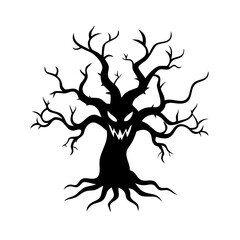 Vector Illustration of Halloween Spooky Tree Silhouette on Transparent Background for Seasonal Decor