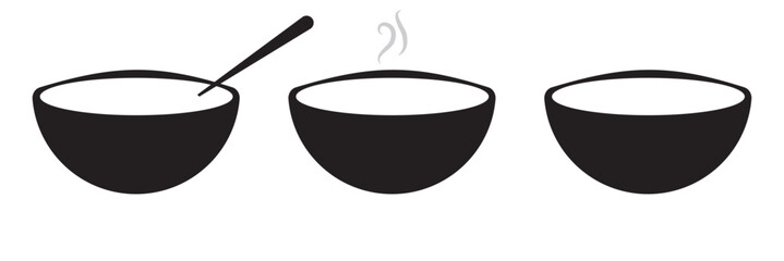 soup bowl meal vector icon set