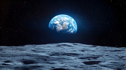 Majestic Earth Viewed from Lunar Surface - An Astronaut's Otherworldly Perspective