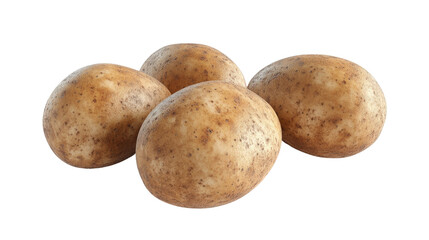 Fresh potatoes arranged on a white background, showcasing their earthy texture and natural color, perfect for culinary visuals.