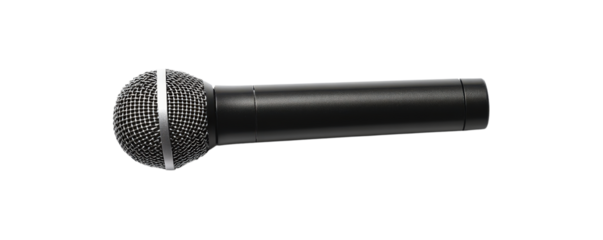 Close-up of a professional microphone on a white background, perfect for music, audio, or event-related themes.