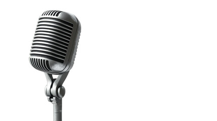 Fototapeta premium Classic microphone on a stand, perfect for music, performance, and broadcasting. Ideal for creative projects and media productions.