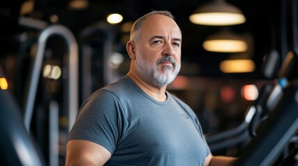 Full-figured man exercising in a gym, focused and determined.