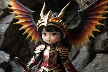 Cute little 3D doll in children's cartoon style, animated fantasy. Artistic background. Art illustration. Book illustration. Cartoon stylized illustrated art.