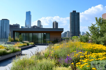 Fototapeta premium Urban Green Roof A city rooftop Eco and Urban Concept