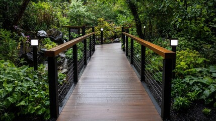 Obraz premium Eco-friendly A garden pathway with handrails and space for the visually impaired, a natural and welcoming environment