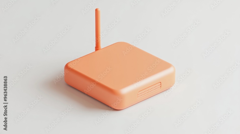 Poster a compact orange wireless device with an antenna, likely used for networking or connectivity.