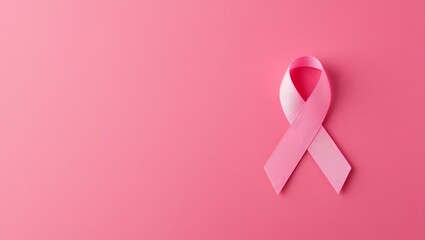Pink ribbon on pink background with copy space
National Breast Cancer Awareness Month.
