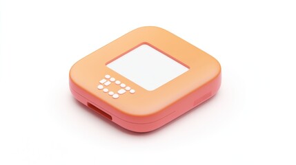 Fototapeta premium A compact, square device with a white screen and vibrant colors, likely for digital interaction.