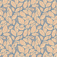 Seamless pattern with decorative leaf. Fantasy twigs and leaves. Vector stock illustration	