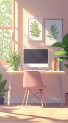 Minimalist Home Office with Sunlight Streaming Through a Window