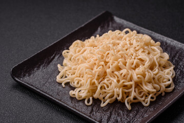 Rice noodles with mushrooms, vegetables, spices and herbs