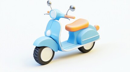 A cute blue scooter with an orange seat, designed for fun and leisure transport.