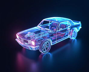 electric car in neon glow on a dark background