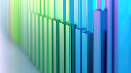 A sleek 3D bar graph with ascending blue and green bars, symbolizing upward trends in technology or financial sectors.
