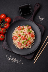 Rice noodles with mushrooms, vegetables, spices and herbs