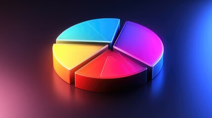 Obraz premium A sleek 3D pie chart with glowing segments, emphasizing market share analysis and financial data trends.
