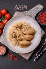 Fish or meat quenelles with vegetables, salt and spices in mushroom sauce