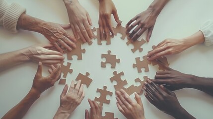 The Hands Assembling a Puzzle