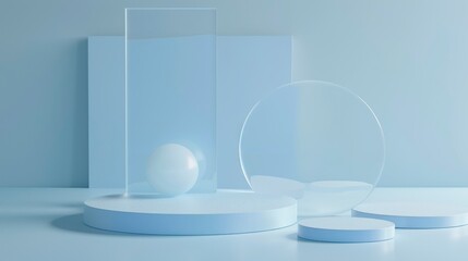 glass mockup blue round podium