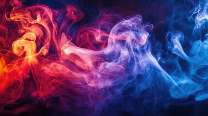 Abstract image of colorful smoke patterns forming in the air, with bold reds, blues, and purples creating a dynamic visual effect