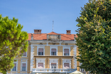Streets, alleys and buildings of a historic Mediterranean old town on the Mediterranean Sea. A...