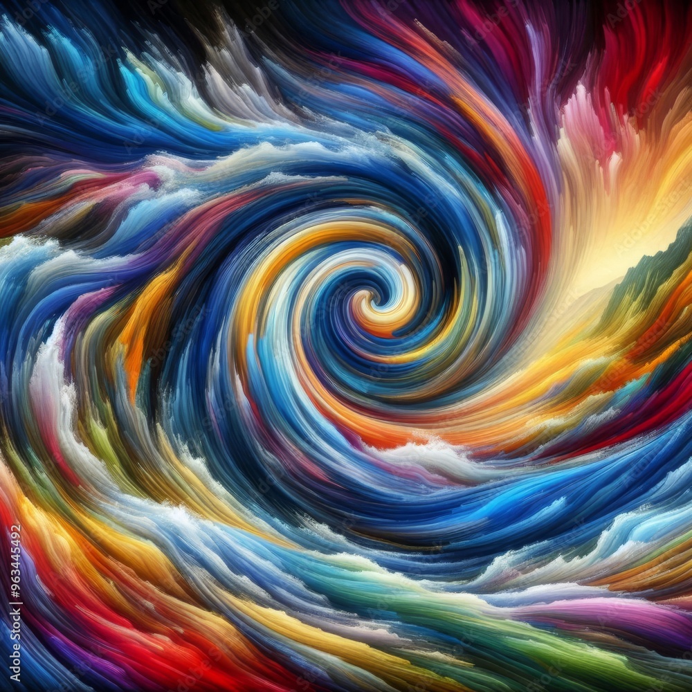 Poster a captivating abstract design showcasing a swirling blend of vibrant colors, creating a dynamic sens