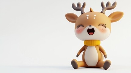A cute cartoon deer character with antlers, wearing a yellow sweater, joyfully sitting.