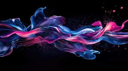 3D animated splash depicting data flow, in dark shades with accents of light purple, pink, and blue, large brushstrokes creating sculpted, minimalist forms