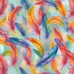 Colorful Feathers Pattern on Soft Background