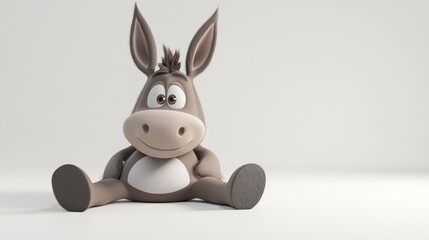 Obraz premium A cute cartoon donkey character sitting playfully on a white background.