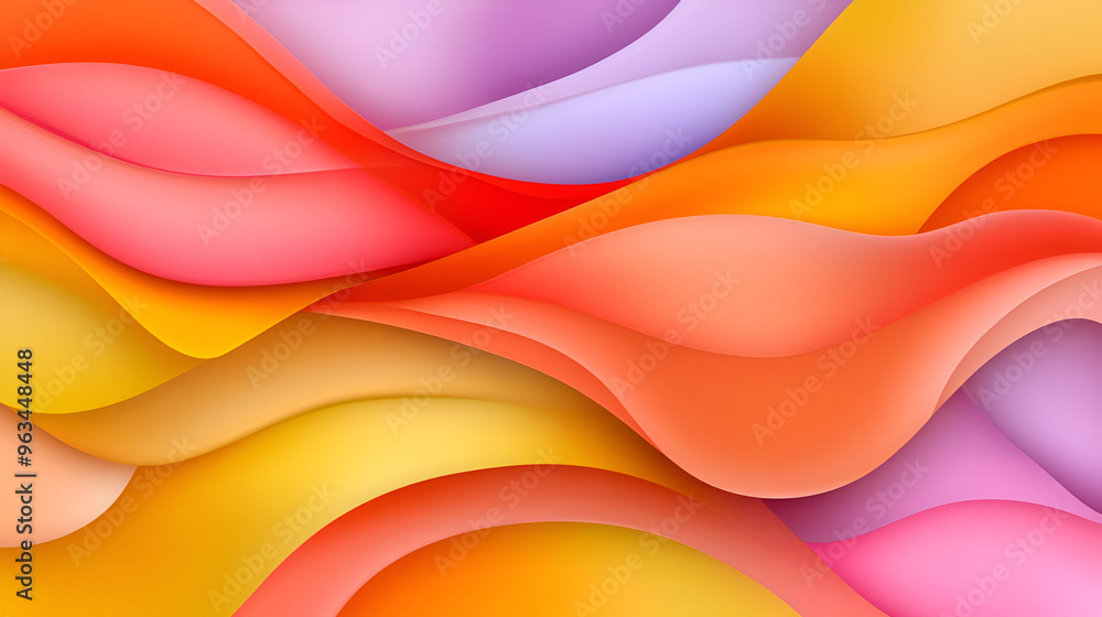 Poster colorful abstract waves create a dynamic pattern with soft gradients in warm tones, evoking energy a