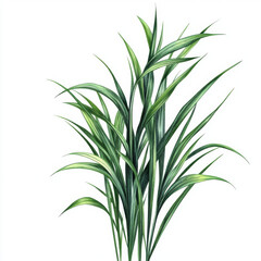 Obraz premium Green tropical long grass drawing isolated on a white background
