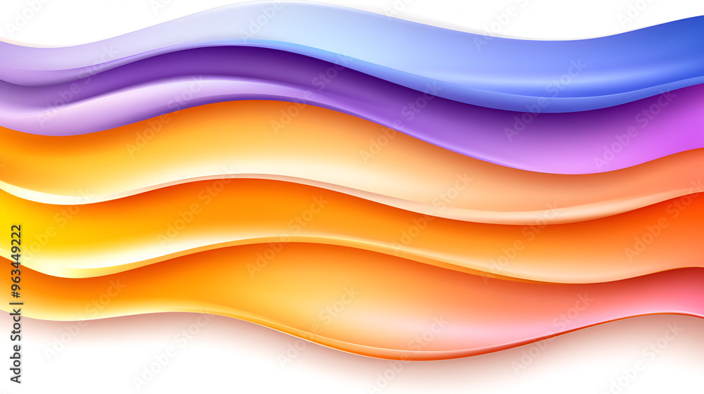 Poster abstract waves of vibrant orange, purple, and blue creating a smooth gradient in a modern design sui