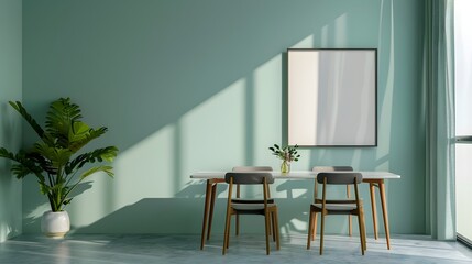 Tranquil Minimalist Dining Area with Single Frame on Pastel Wall