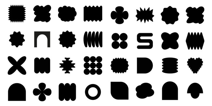 Set y2k geometric shape. Brutalism shapes, minimalist geometric elements, abstract forms.