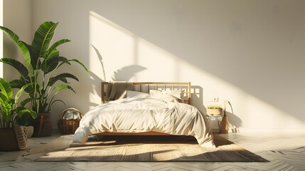 Tranquil Minimalist Teen Bedroom with Serene Ambiance and 3D Rendering