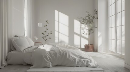 Fototapeta premium Tranquil Minimalist Teen Bedroom with Serene and Calming Design Home Mockup 3D Render