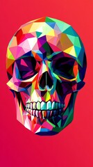 Colorful geometric skull illustration, vibrant pop