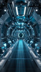 Obraz premium AI-generated 3D render of a spaceship gangway in a futuristic science fiction style, highlighting