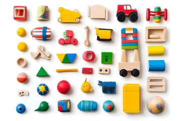 Colorful Wooden Toy Collection for Kids' Early Learning - Blocks, Shapes, and Vehicles for Creative Play and Motor Skill Development