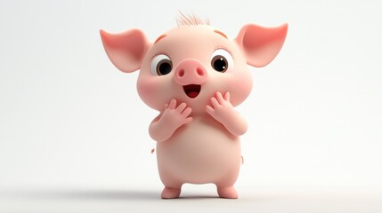 A cute cartoon pig character with a joyful expression, perfect for children's content.