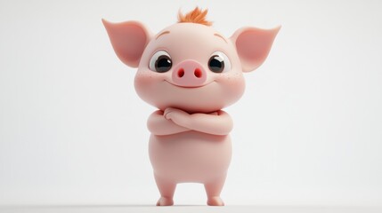 A cute cartoon pig character with a playful expression and crossed arms.