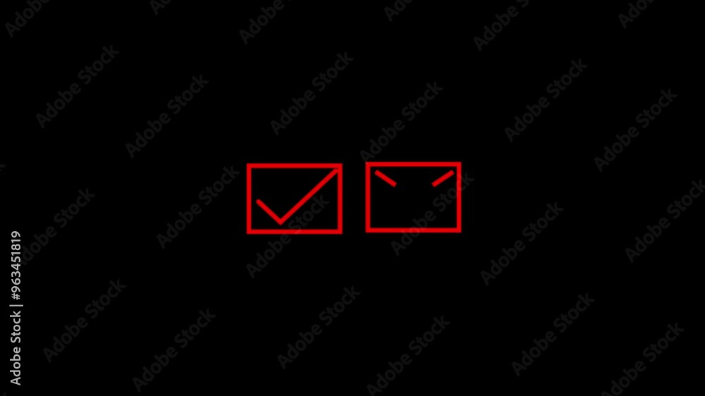 Poster check box, yes and no icon animation on black background. check mark. no and cross