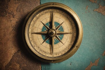 Vintage brass compass with weathered patina