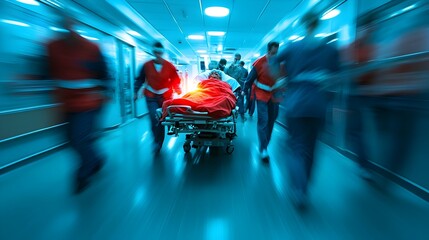 Emergency Room Doctors and Nurses Rushing to Stabilize Critical Patient with Advanced Life-Support Equipment