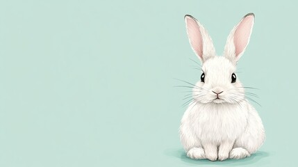 Obraz premium Cute Cartoon Rabbit on Mint Background - Easter Greeting Card