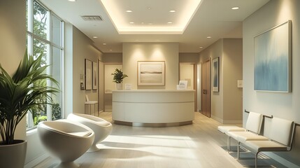 Serene and Calming Medical Clinic Interior with Thoughtful Furniture Design and Soothing Lighting