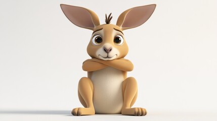 A cute cartoon rabbit sitting with crossed arms, displaying a friendly expression.